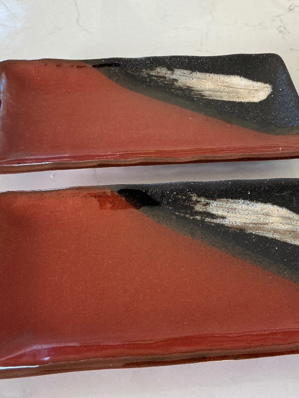Japanese Sushi Dish Brick Red and Black, mixed texture set of 2